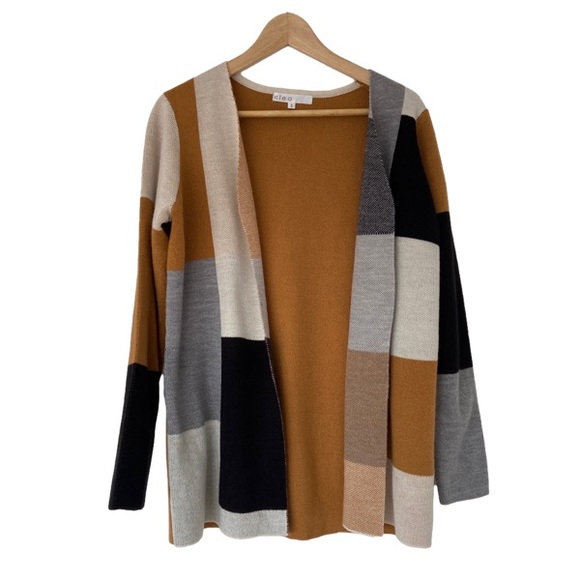 cleo Sweaters - CLEO BLACK/CREAM/GREY/MUSTARD OPEN FRONT LONG SLEEVED KNIT CARDIGAN, MEDIUM